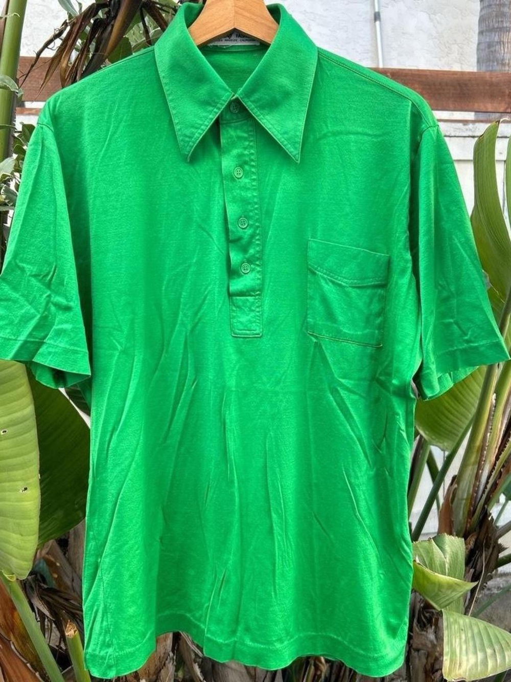 Vintage 1970s Lynx Fashions Green Polo Shirt Made in Japan XL 23x26.5